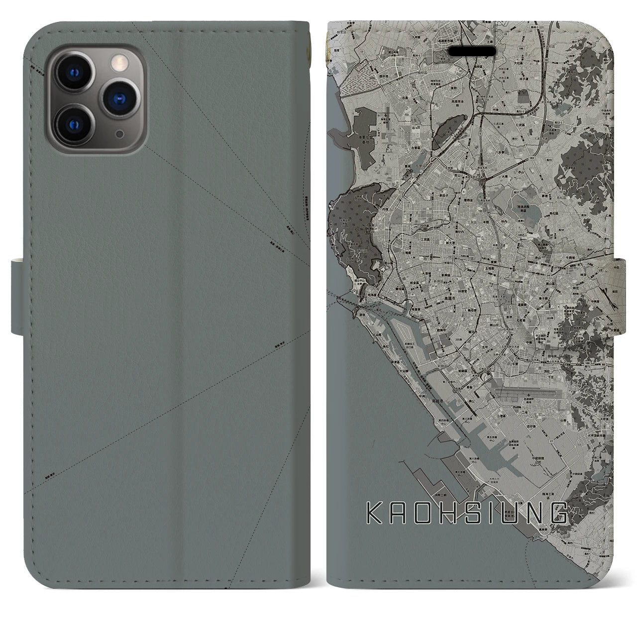 【高雄(台湾)】地図柄iPhoneケース(手帳タイプ)モノトーン・iPhone 11 Pro Max 用