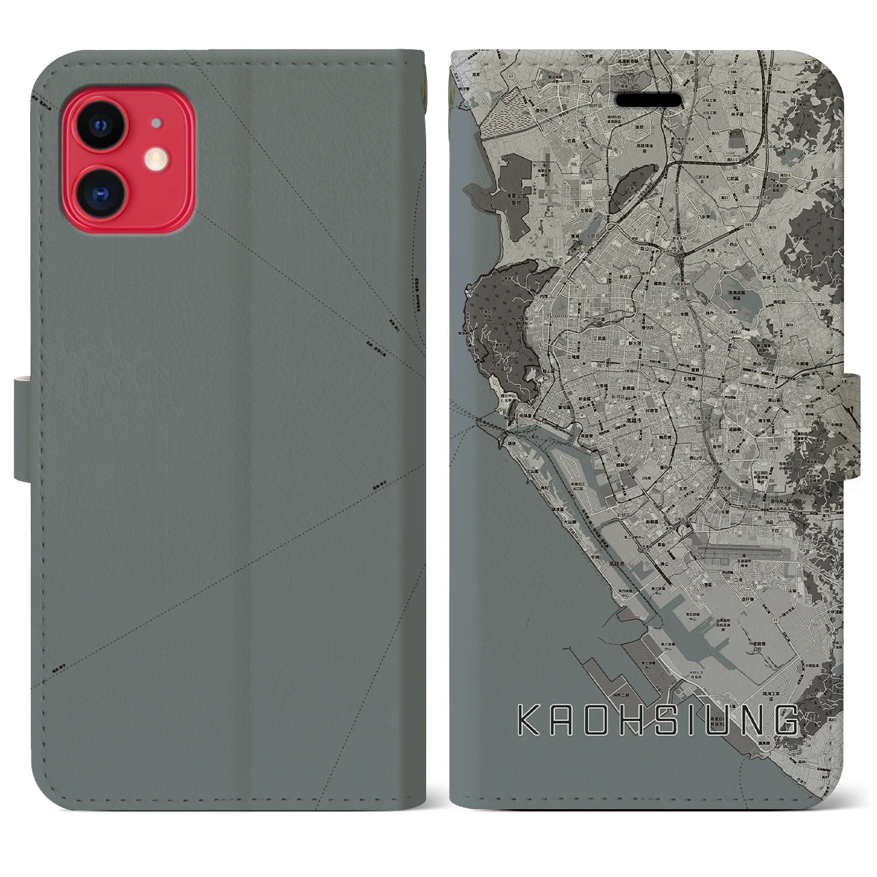 【高雄(台湾)】地図柄iPhoneケース(手帳タイプ)モノトーン・iPhone 11 用