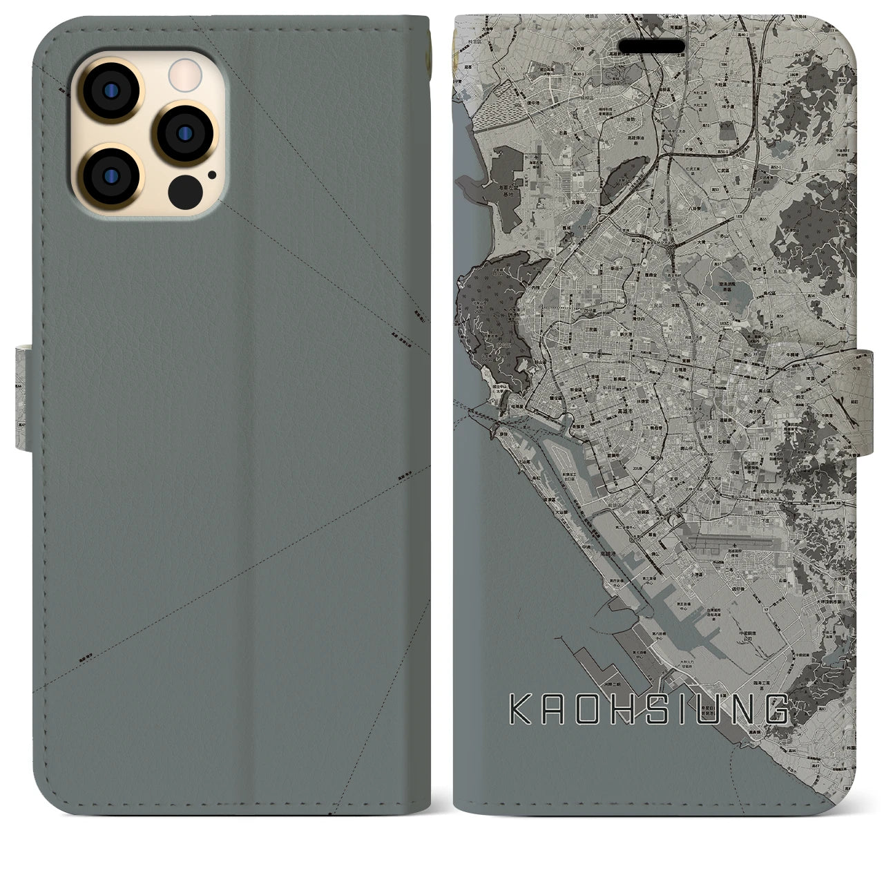 【高雄(台湾)】地図柄iPhoneケース(手帳タイプ)モノトーン・iPhone 12 Pro Max 用