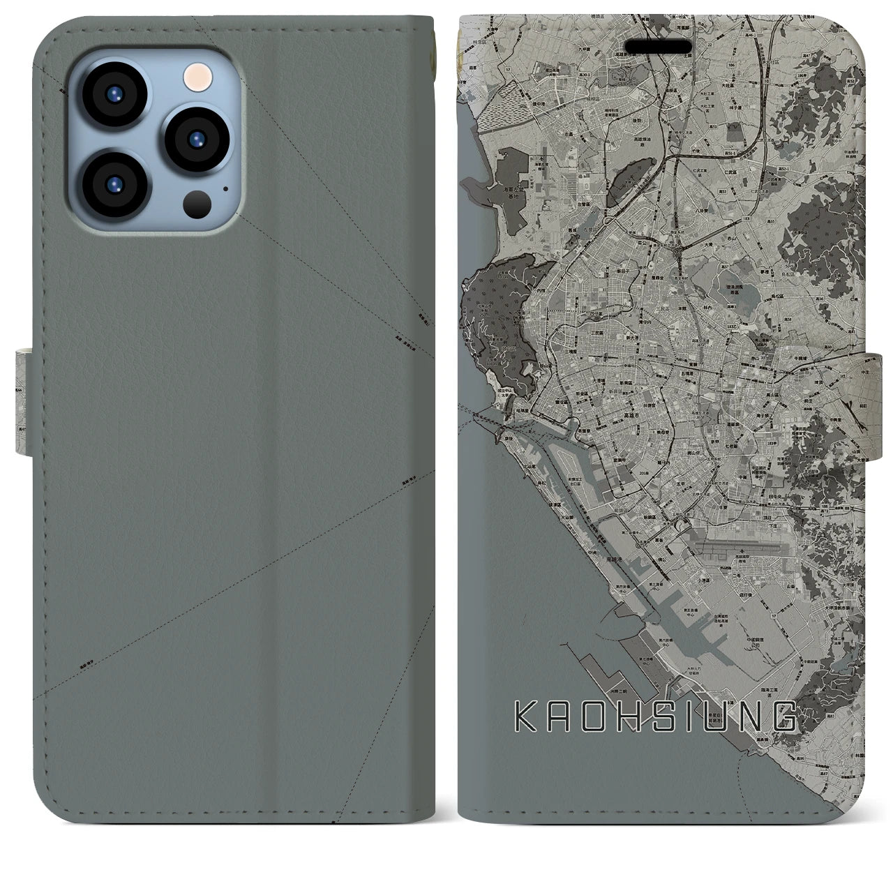 【高雄(台湾)】地図柄iPhoneケース(手帳タイプ)モノトーン・iPhone 13 Pro Max 用