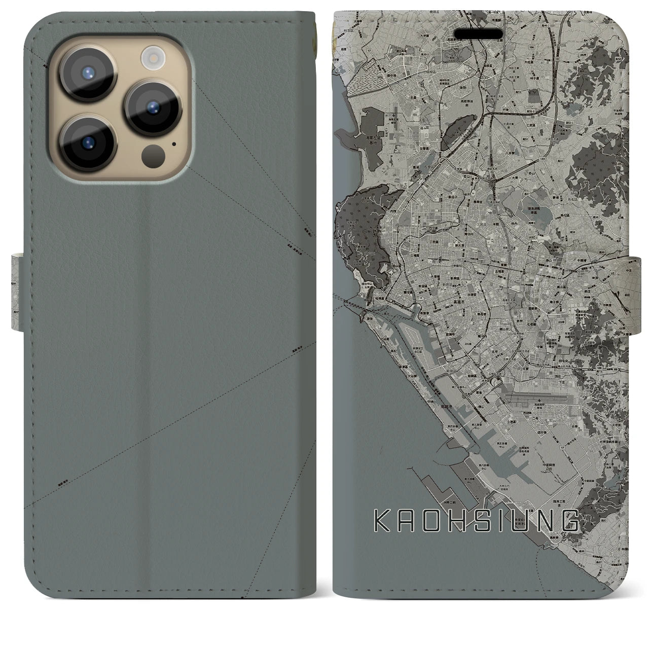 【高雄(台湾)】地図柄iPhoneケース(手帳タイプ)モノトーン・iPhone 14 Pro Max 用