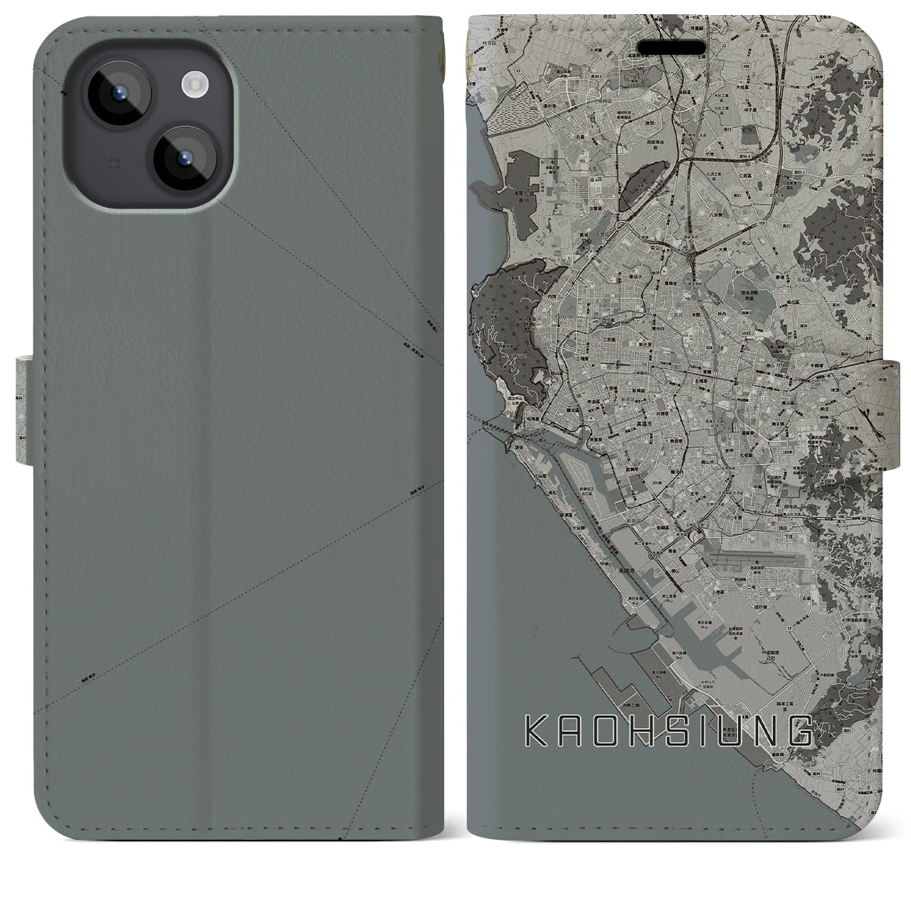 【高雄(台湾)】地図柄iPhoneケース(手帳タイプ)モノトーン・iPhone 14 Plus 用