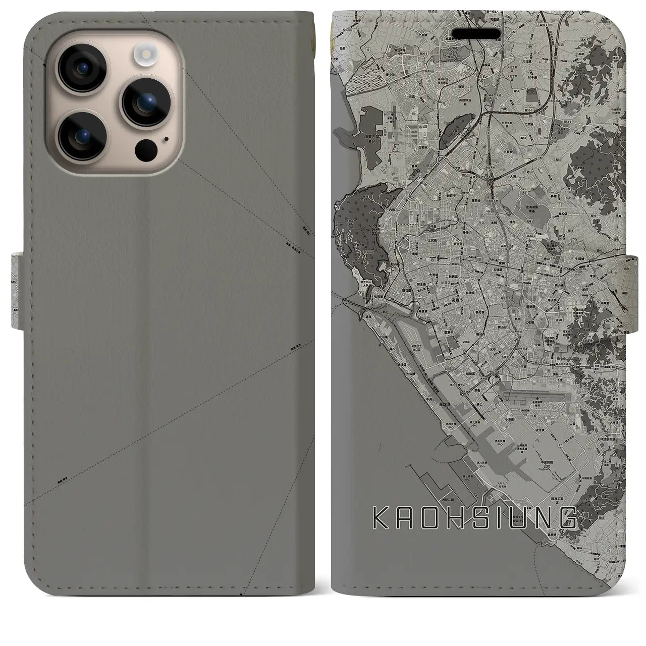 【高雄(台湾)】地図柄iPhoneケース(手帳タイプ)モノトーン・iPhone 16 Plus 用