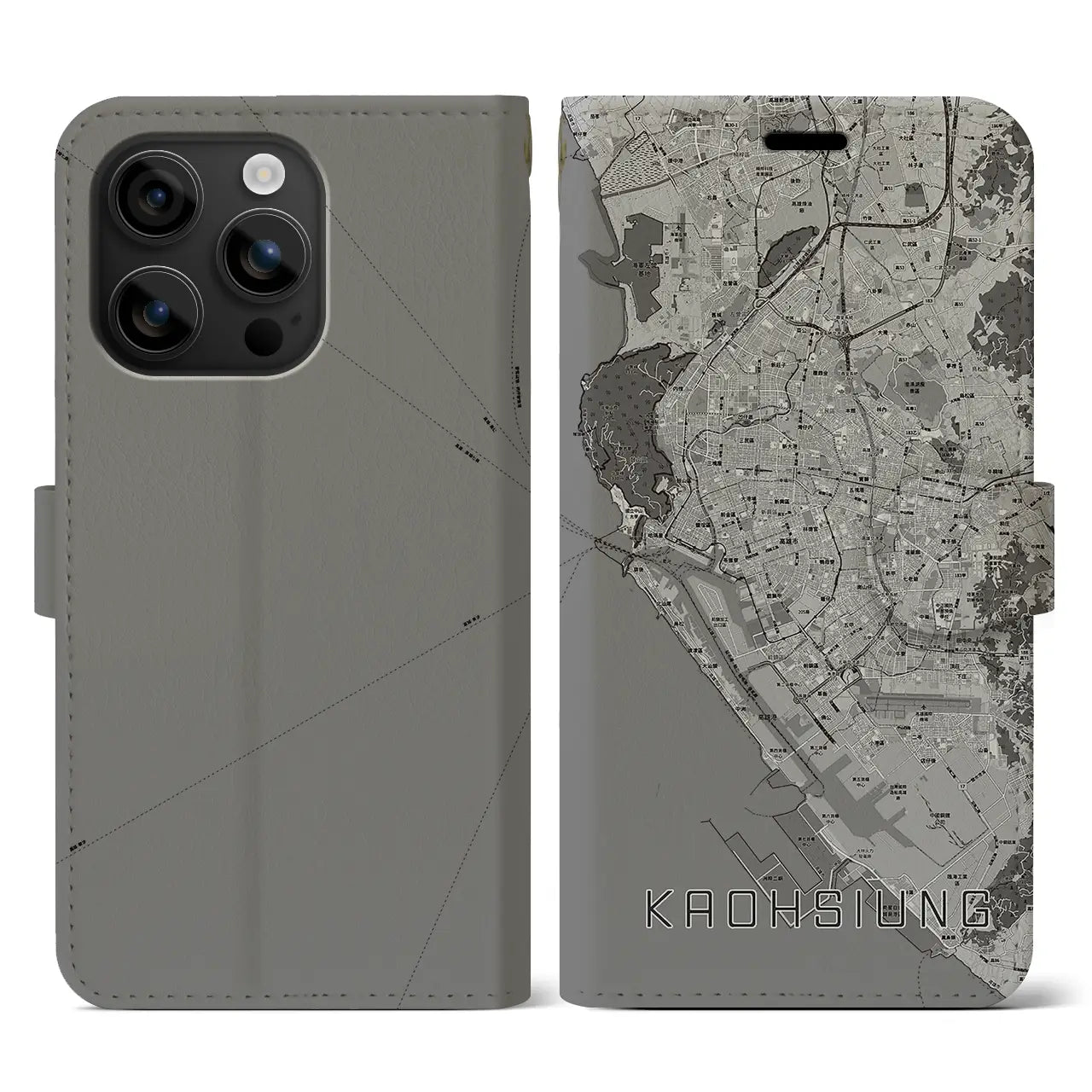 【高雄(台湾)】地図柄iPhoneケース(手帳タイプ)モノトーン・iPhone 16 用