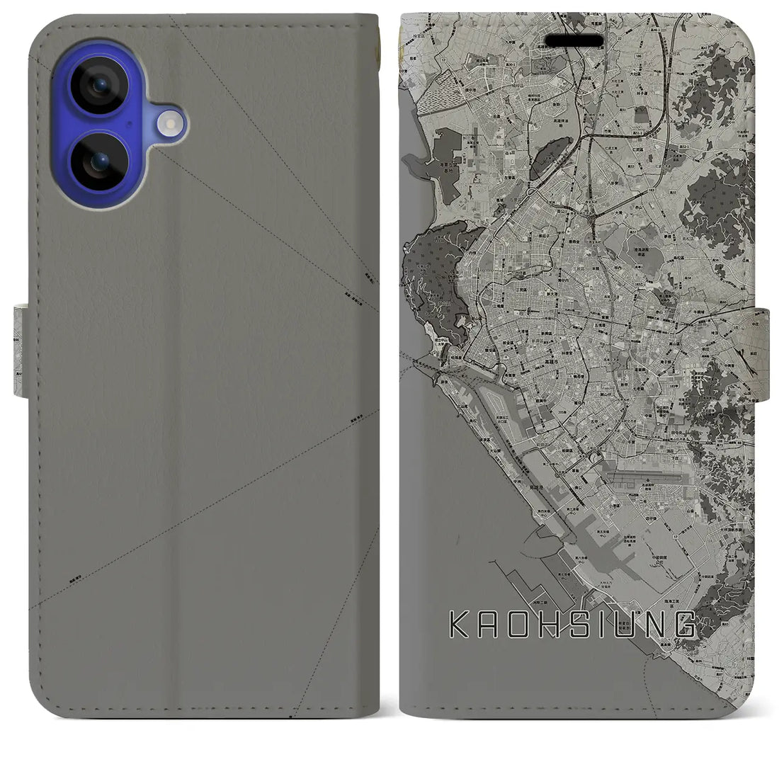 【高雄(台湾)】地図柄iPhoneケース(手帳タイプ)モノトーン・iPhone 16 Pro Max 用