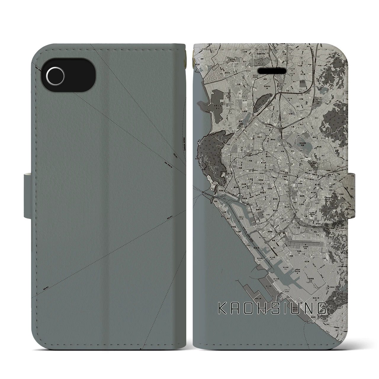 【高雄(台湾)】地図柄iPhoneケース(手帳タイプ)モノトーン・iPhone SE(第3 / 第2世代) / 8 / 7 / 6s / 6 用