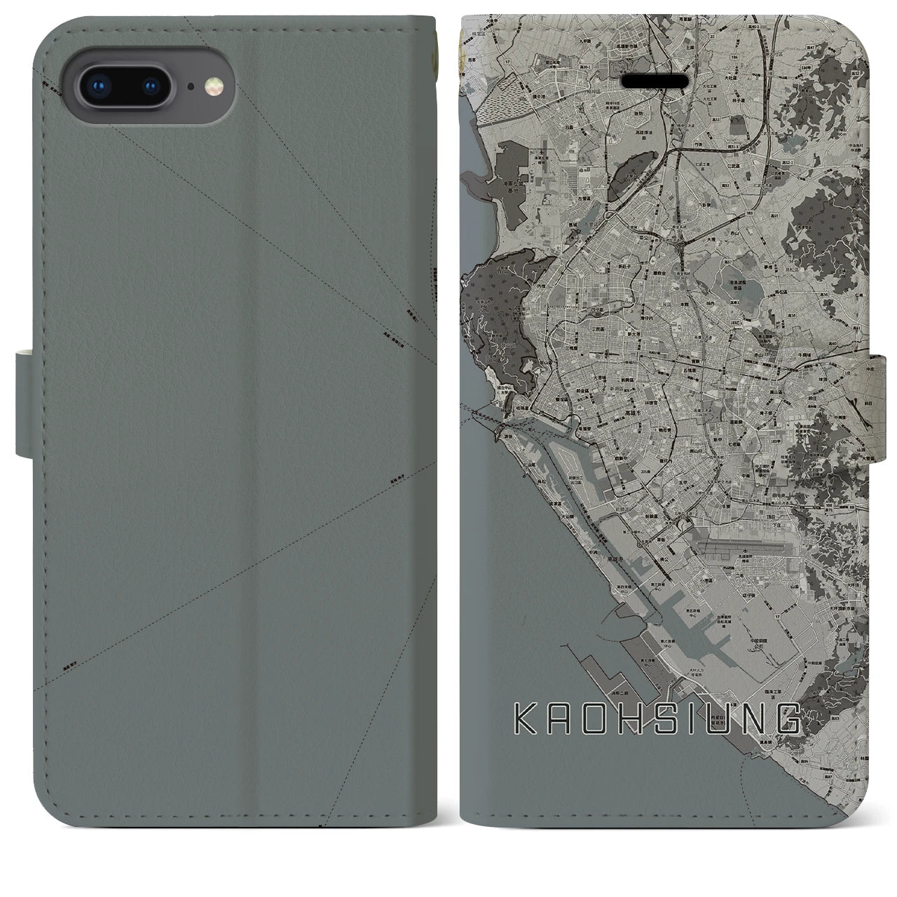 【高雄(台湾)】地図柄iPhoneケース(手帳タイプ)モノトーン・iPhone 8Plus /7Plus / 6sPlus / 6Plus 用