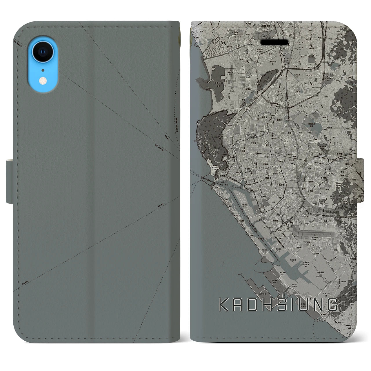 【高雄(台湾)】地図柄iPhoneケース(手帳タイプ)モノトーン・iPhone XR 用