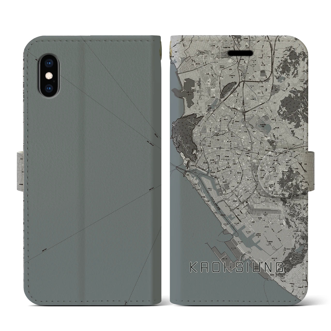 【高雄(台湾)】地図柄iPhoneケース(手帳タイプ)モノトーン・iPhone XS / X 用