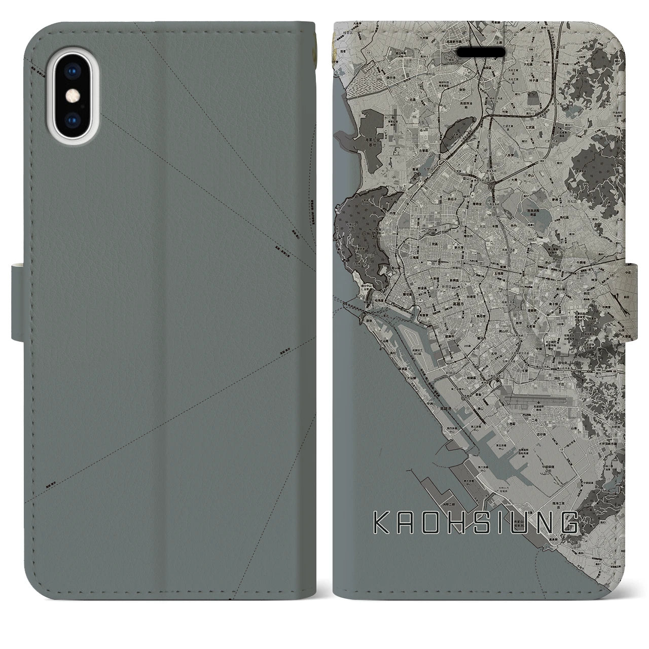 【高雄(台湾)】地図柄iPhoneケース(手帳タイプ)モノトーン・iPhone XS Max 用