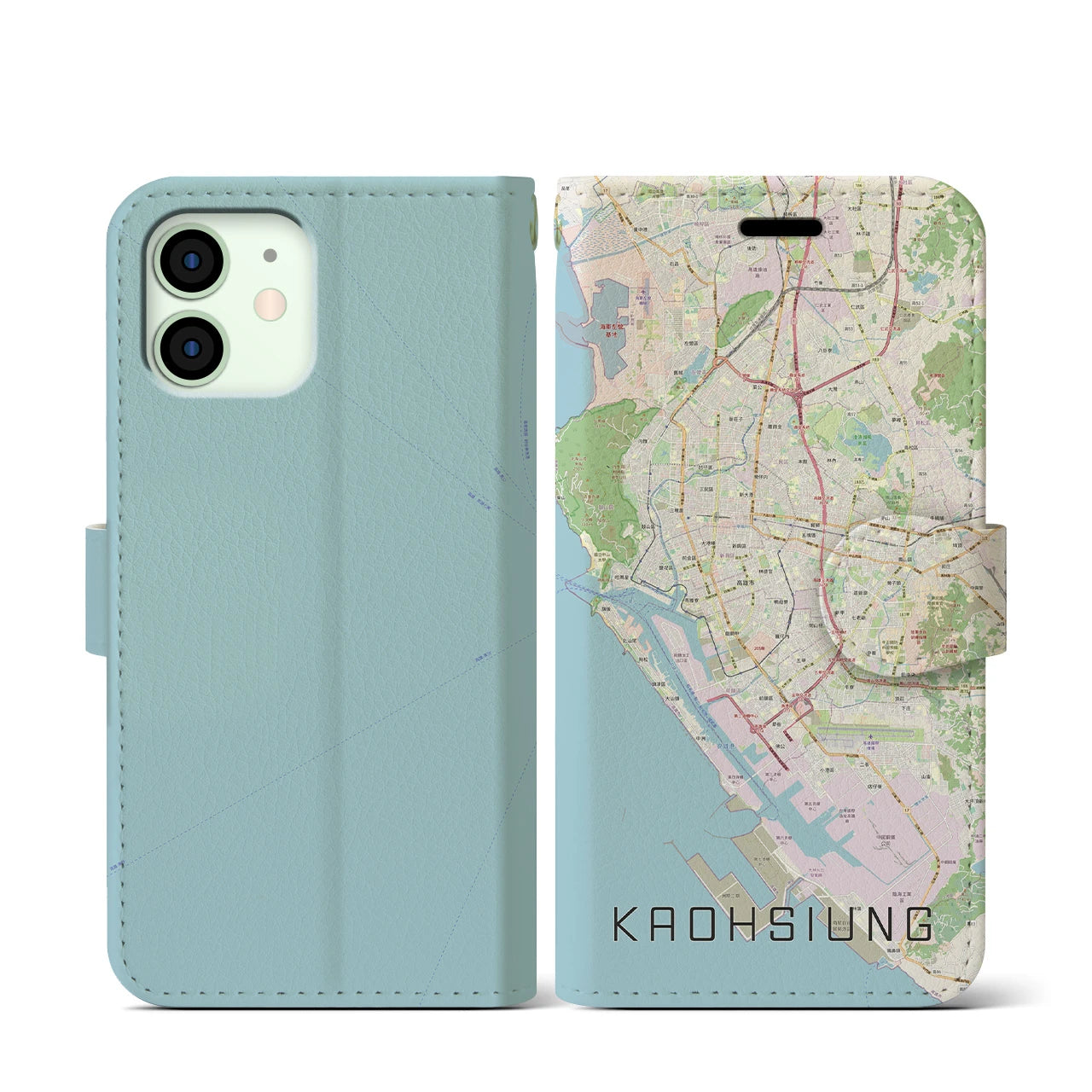 【高雄(台湾)】地図柄iPhoneケース(手帳タイプ)ナチュラル・iPhone 12 mini 用