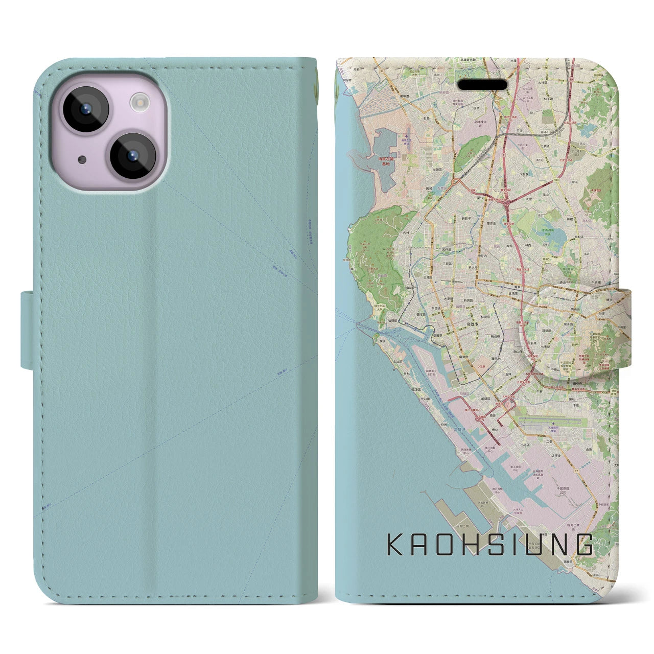 【高雄(台湾)】地図柄iPhoneケース(手帳タイプ)ナチュラル・iPhone 14 用