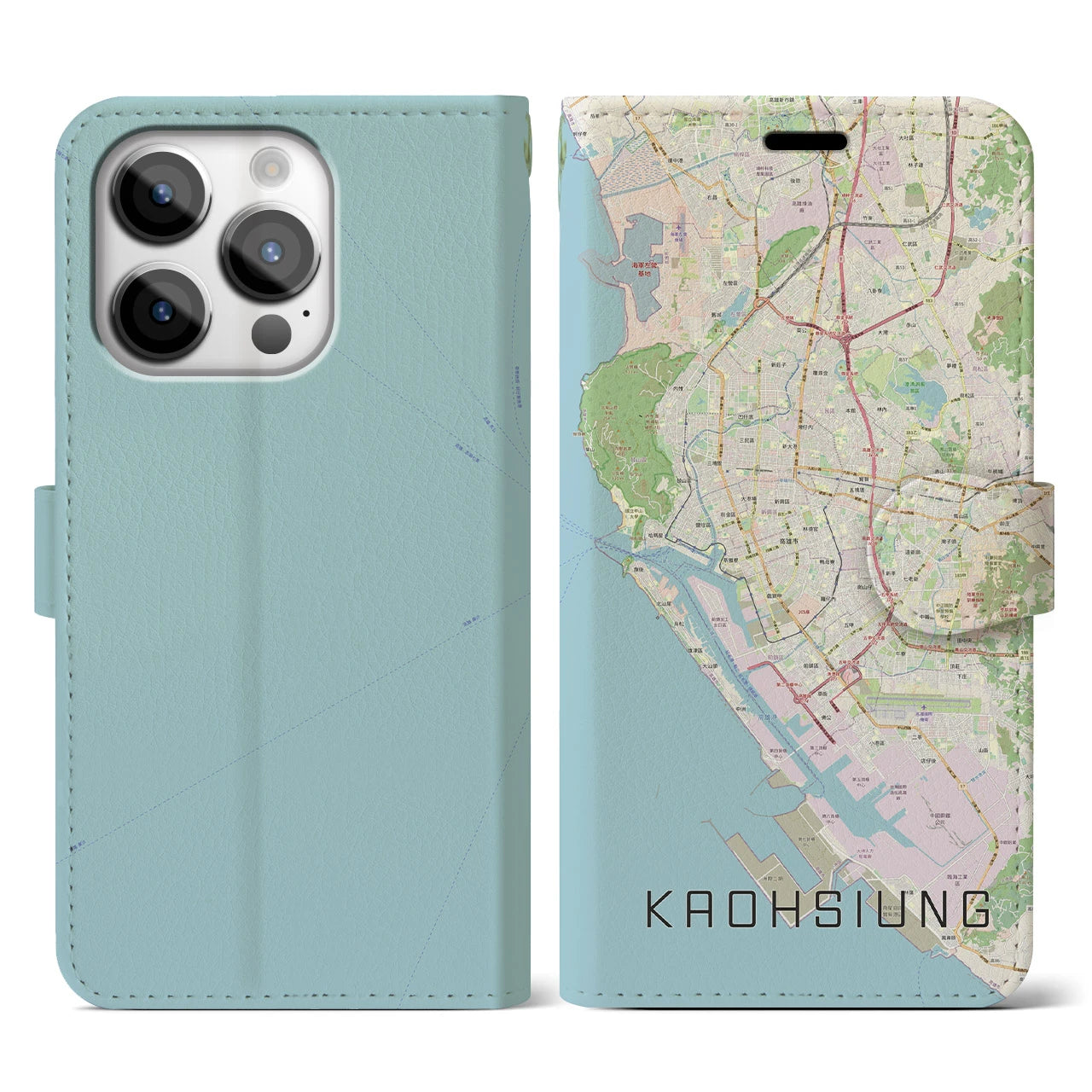 【高雄(台湾)】地図柄iPhoneケース(手帳タイプ)ナチュラル・iPhone 14 Pro 用