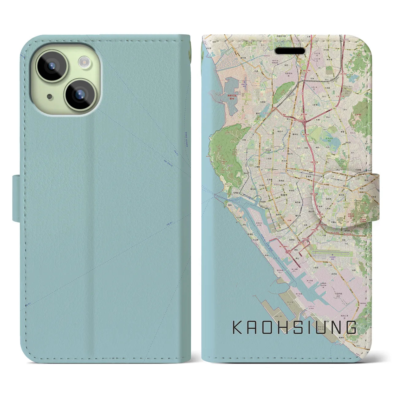 【高雄(台湾)】地図柄iPhoneケース(手帳タイプ)ナチュラル・iPhone 15 用