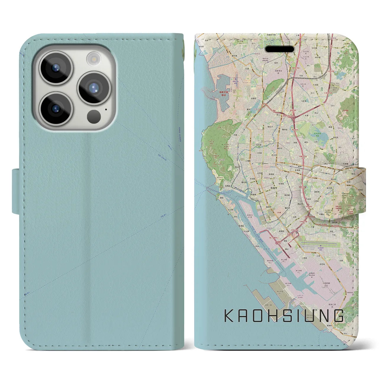 【高雄(台湾)】地図柄iPhoneケース(手帳タイプ)ナチュラル・iPhone 15 Pro 用