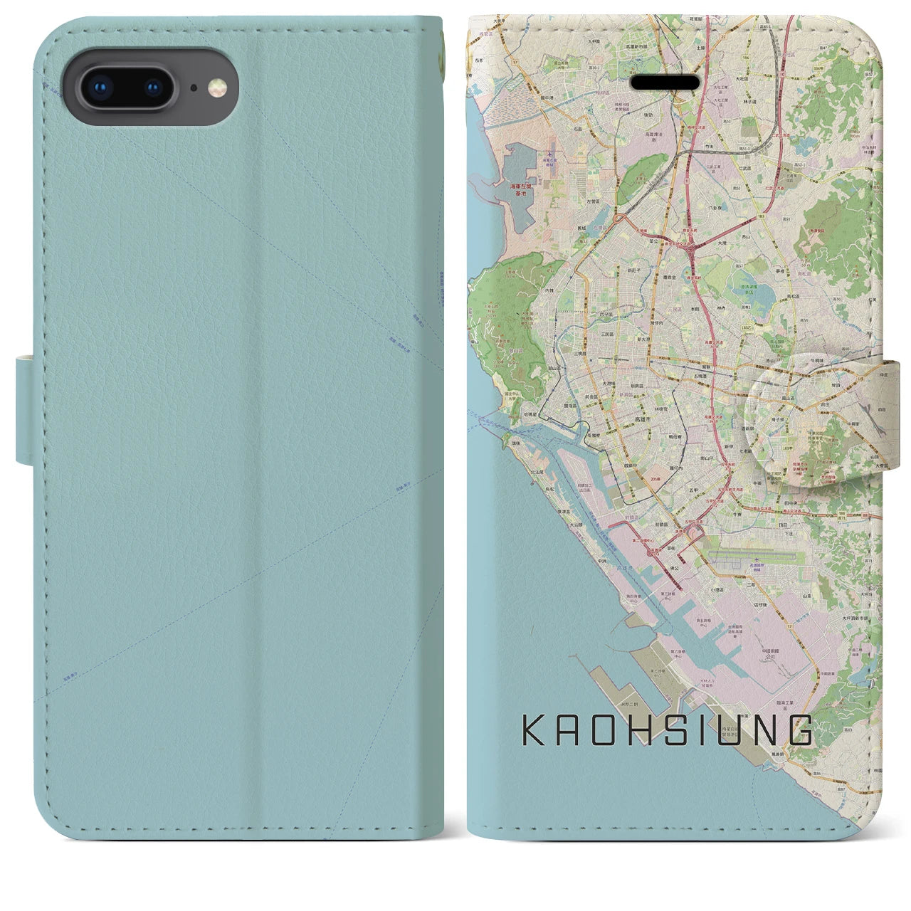 【高雄(台湾)】地図柄iPhoneケース(手帳タイプ)ナチュラル・iPhone 8Plus /7Plus / 6sPlus / 6Plus 用
