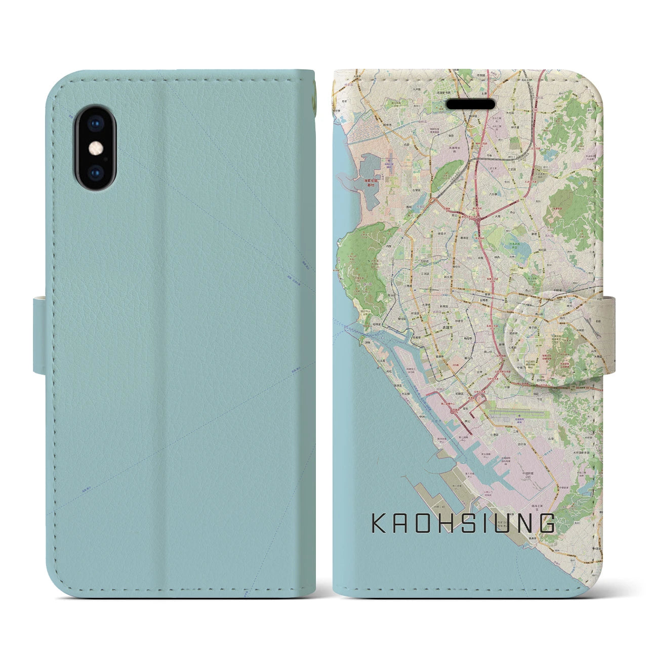 【高雄(台湾)】地図柄iPhoneケース(手帳タイプ)ナチュラル・iPhone XS / X 用