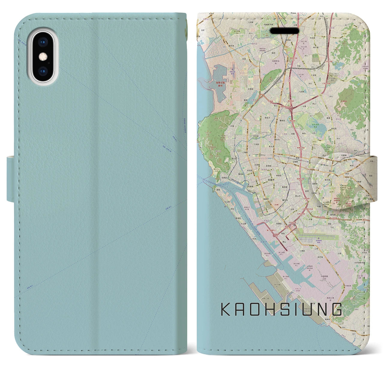 【高雄(台湾)】地図柄iPhoneケース(手帳タイプ)ナチュラル・iPhone XS Max 用