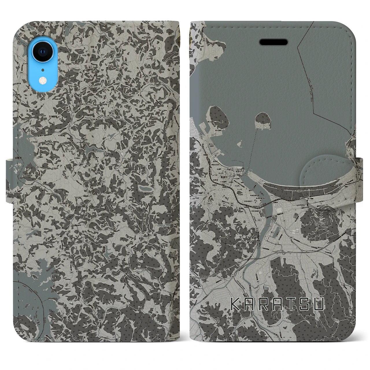 【唐津(佐賀県)】地図柄iPhoneケース(手帳タイプ)モノトーン・iPhone XR 用