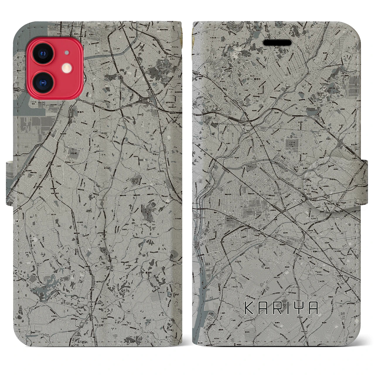 【刈谷(愛知県)】地図柄iPhoneケース(手帳タイプ)モノトーン・iPhone 11 用