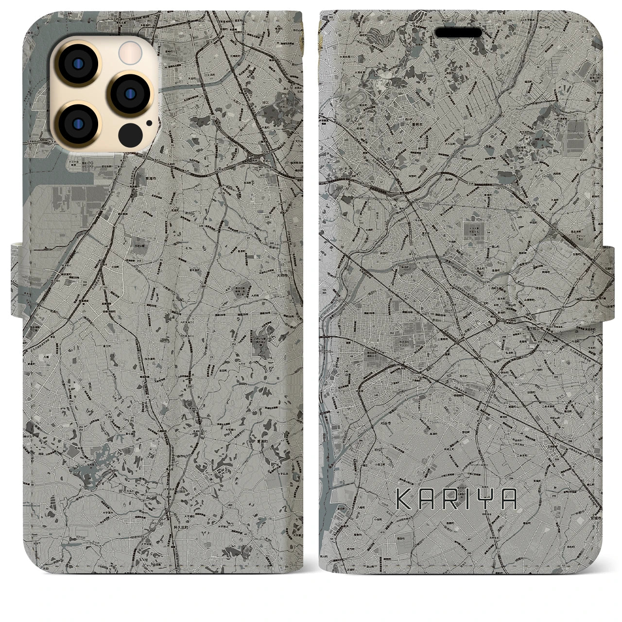 【刈谷(愛知県)】地図柄iPhoneケース(手帳タイプ)モノトーン・iPhone 12 Pro Max 用