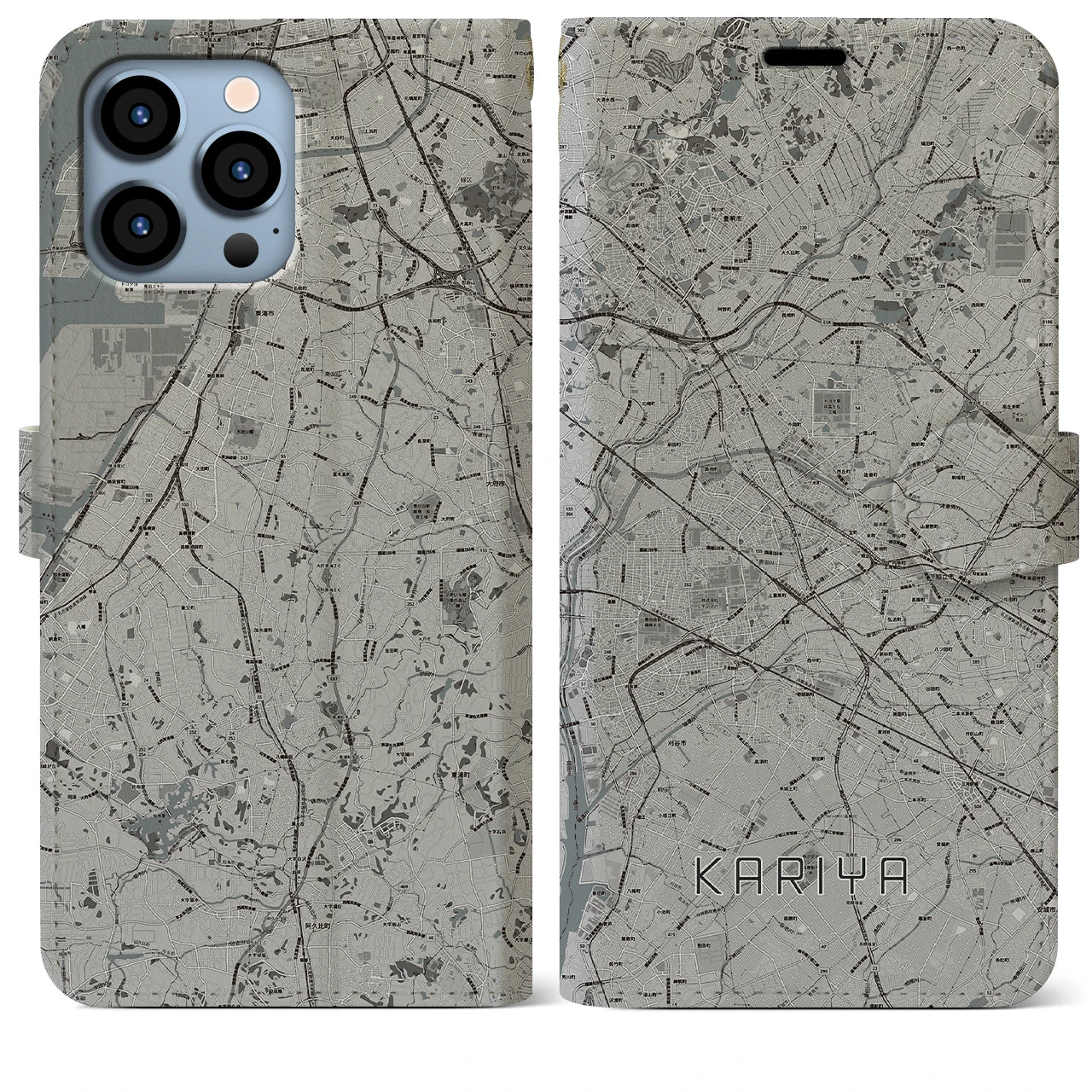 【刈谷(愛知県)】地図柄iPhoneケース(手帳タイプ)モノトーン・iPhone 13 Pro Max 用