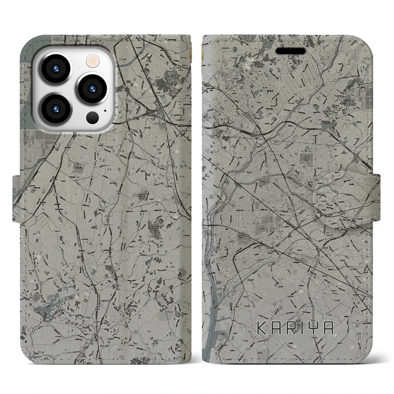 【刈谷(愛知県)】地図柄iPhoneケース(手帳タイプ)モノトーン・iPhone 13 Pro 用