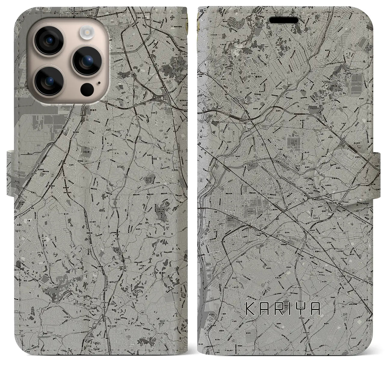 【刈谷(愛知県)】地図柄iPhoneケース(手帳タイプ)モノトーン・iPhone 16 Plus 用