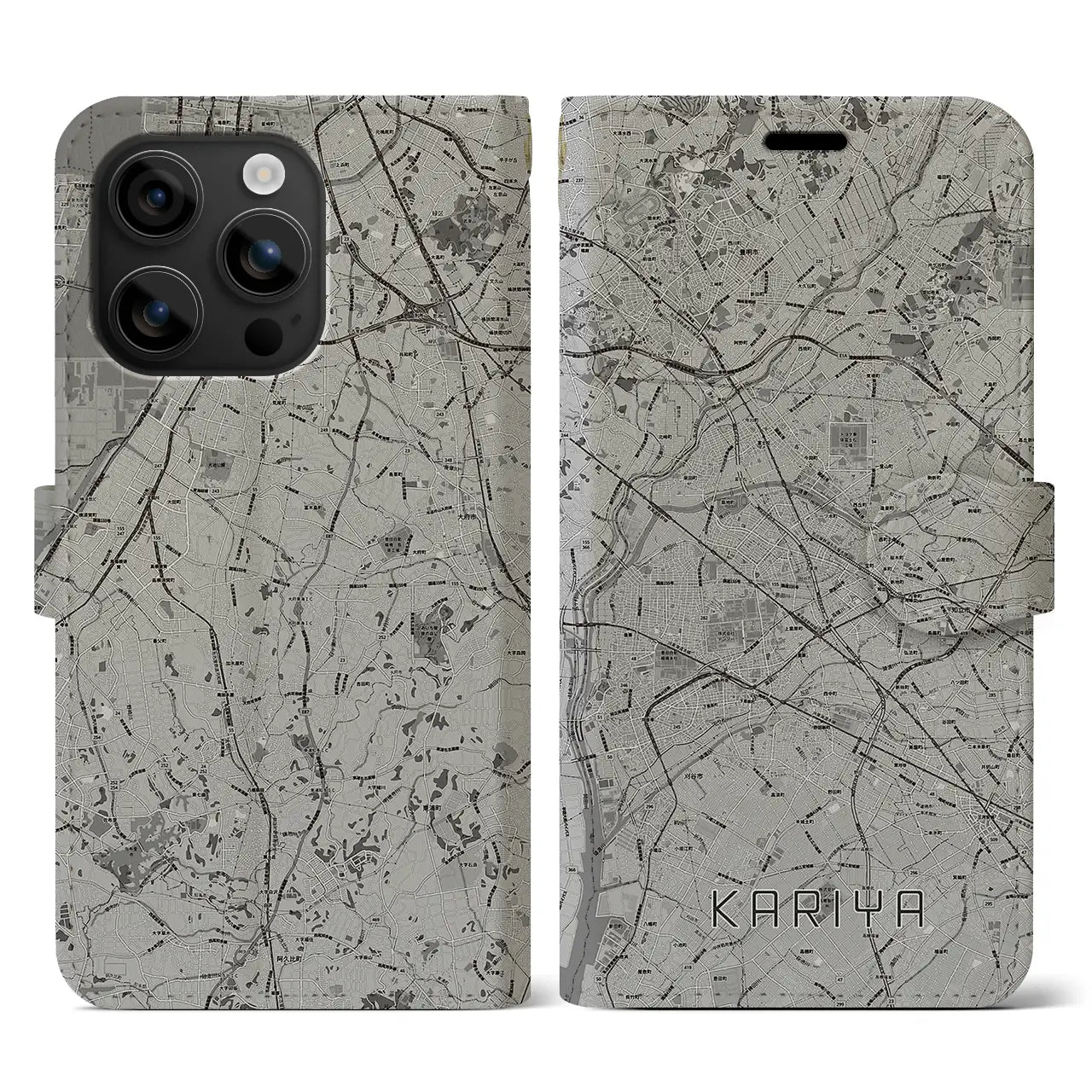 【刈谷(愛知県)】地図柄iPhoneケース(手帳タイプ)モノトーン・iPhone 16 用