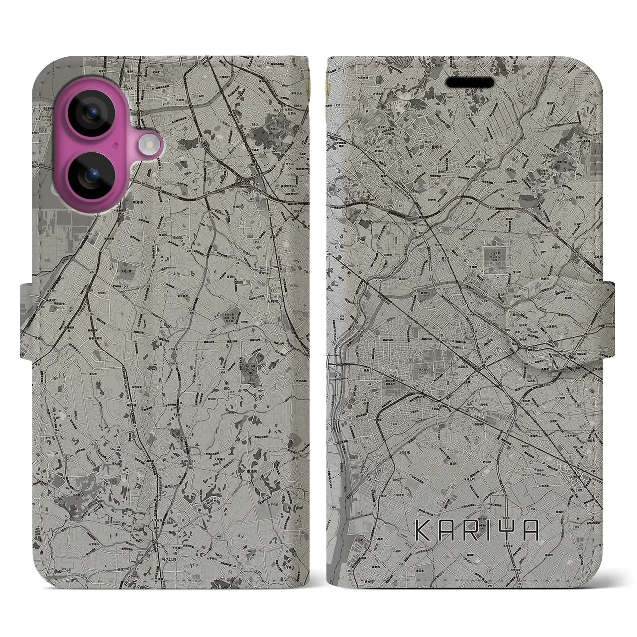 【刈谷(愛知県)】地図柄iPhoneケース(手帳タイプ)モノトーン・iPhone 16 Pro 用