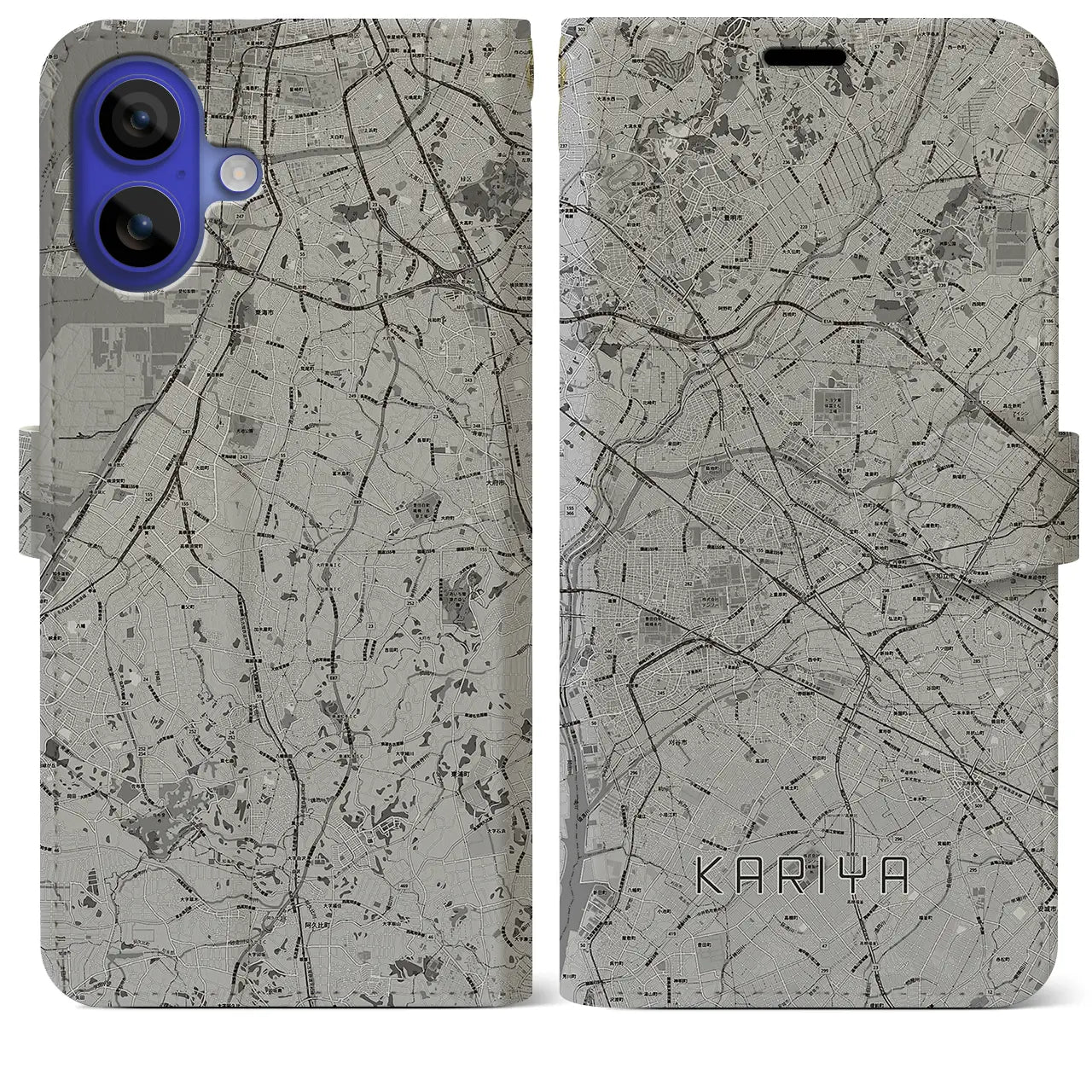 【刈谷(愛知県)】地図柄iPhoneケース(手帳タイプ)モノトーン・iPhone 16 Pro Max 用
