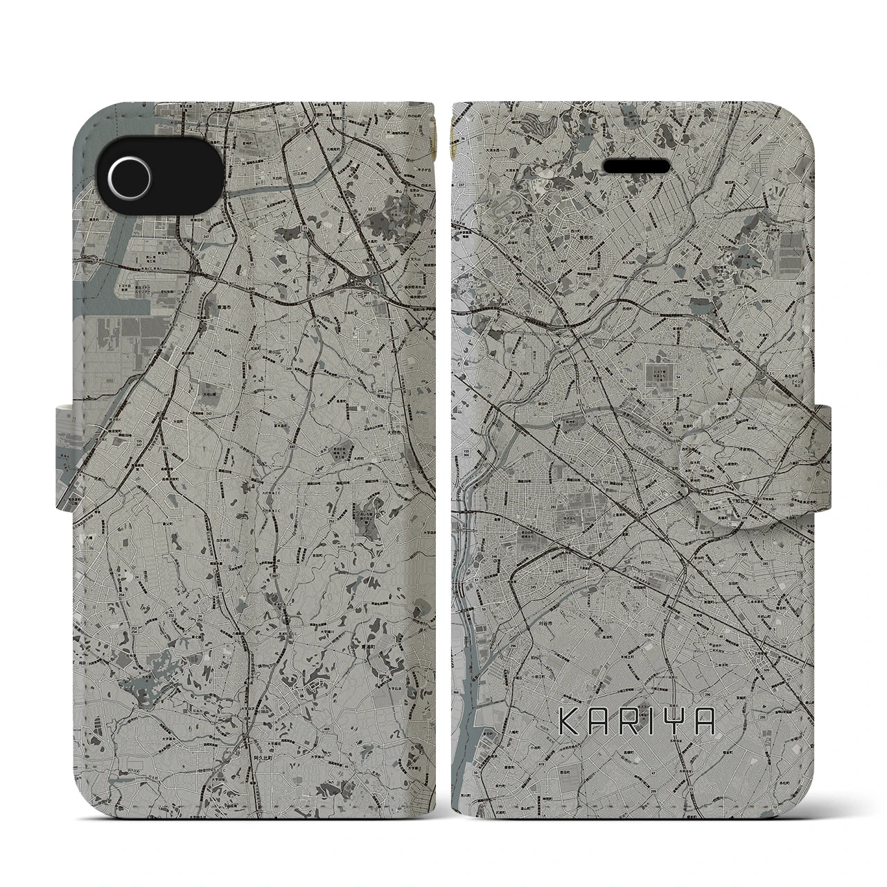 【刈谷(愛知県)】地図柄iPhoneケース(手帳タイプ)モノトーン・iPhone SE(第3 / 第2世代) / 8 / 7 / 6s / 6 用