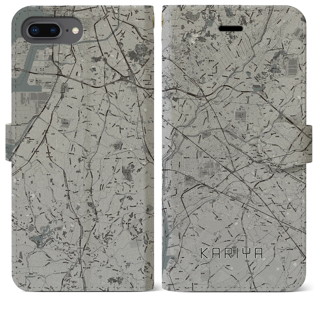 【刈谷(愛知県)】地図柄iPhoneケース(手帳タイプ)モノトーン・iPhone 8Plus /7Plus / 6sPlus / 6Plus 用