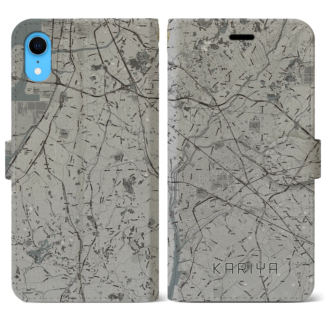 【刈谷(愛知県)】地図柄iPhoneケース(手帳タイプ)モノトーン・iPhone XR 用