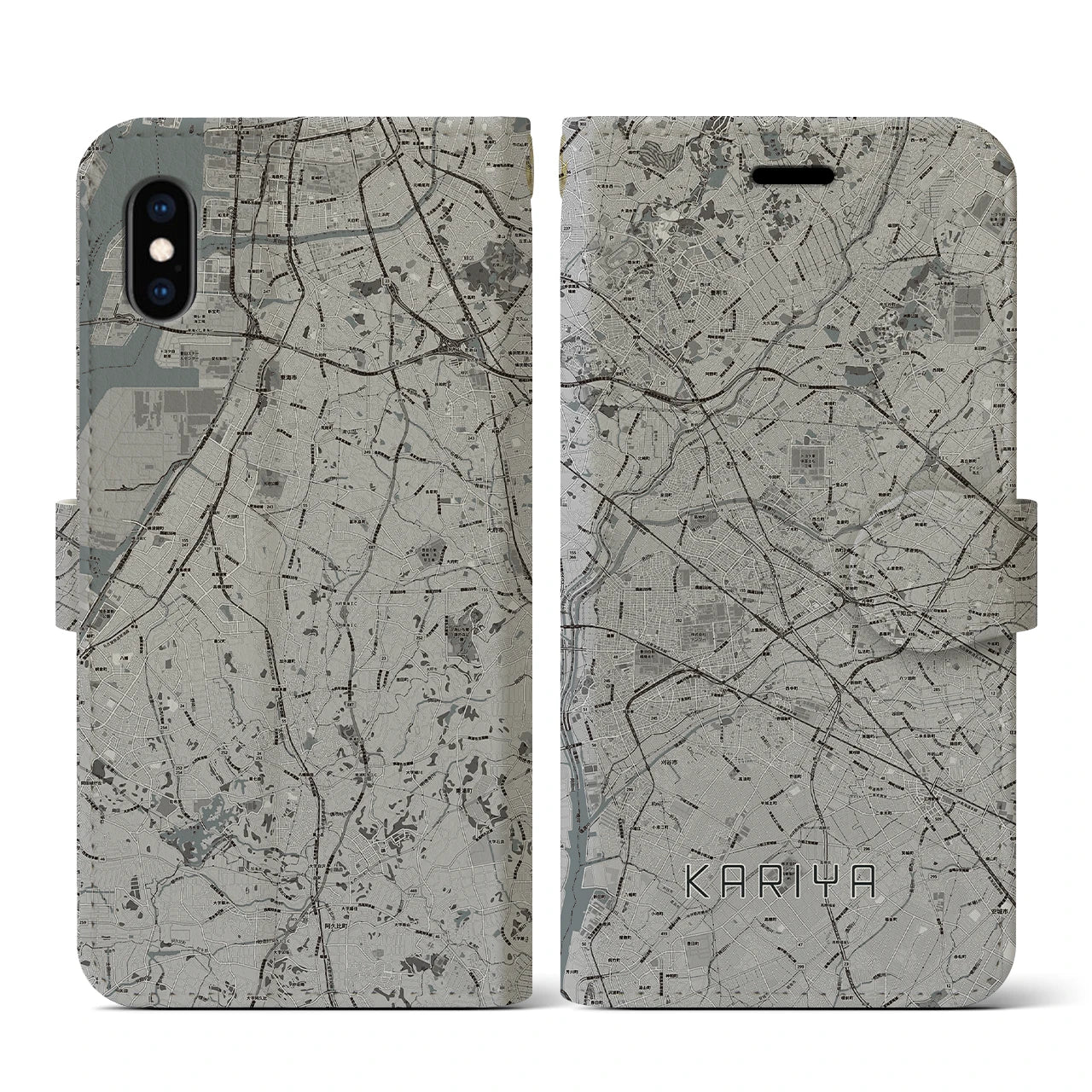 【刈谷(愛知県)】地図柄iPhoneケース(手帳タイプ)モノトーン・iPhone XS / X 用