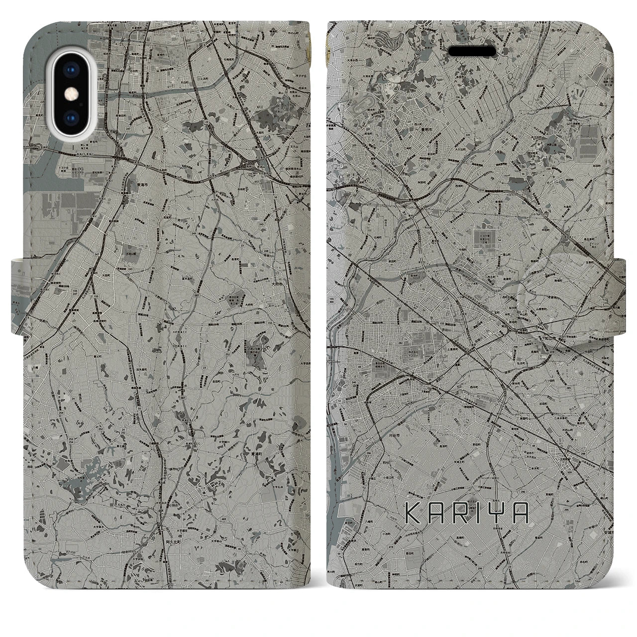 【刈谷(愛知県)】地図柄iPhoneケース(手帳タイプ)モノトーン・iPhone XS Max 用