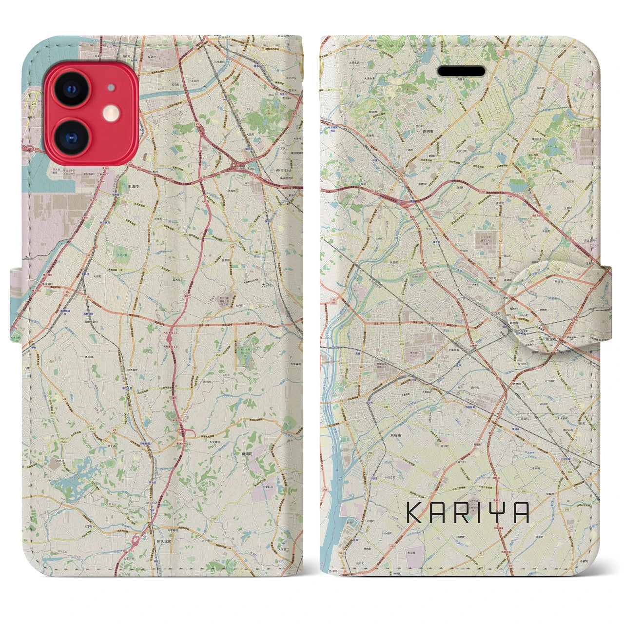 【刈谷(愛知県)】地図柄iPhoneケース(手帳タイプ)ナチュラル・iPhone 11 用