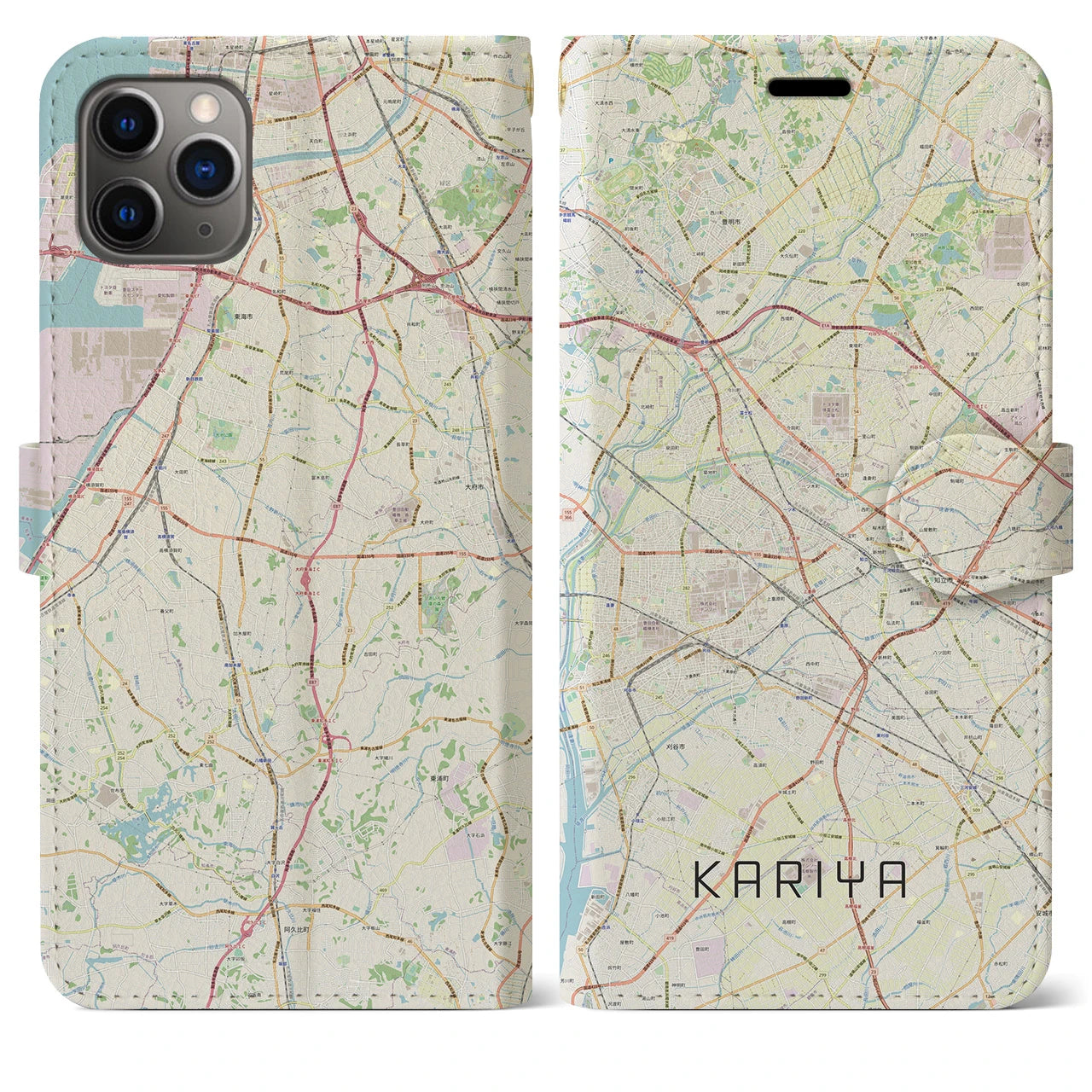 【刈谷(愛知県)】地図柄iPhoneケース(手帳タイプ)ナチュラル・iPhone 11 Pro Max 用