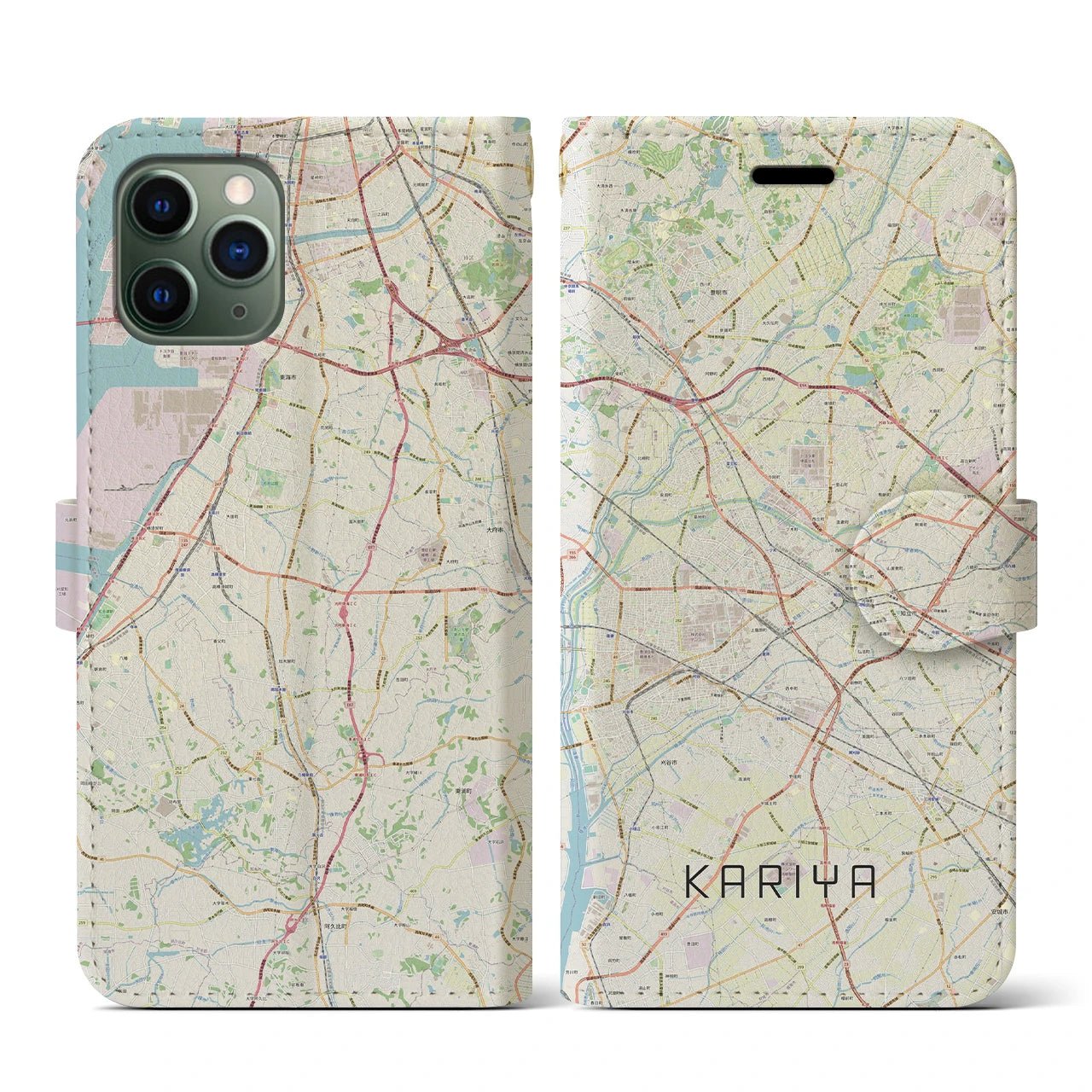 【刈谷(愛知県)】地図柄iPhoneケース(手帳タイプ)ナチュラル・iPhone 11 Pro 用