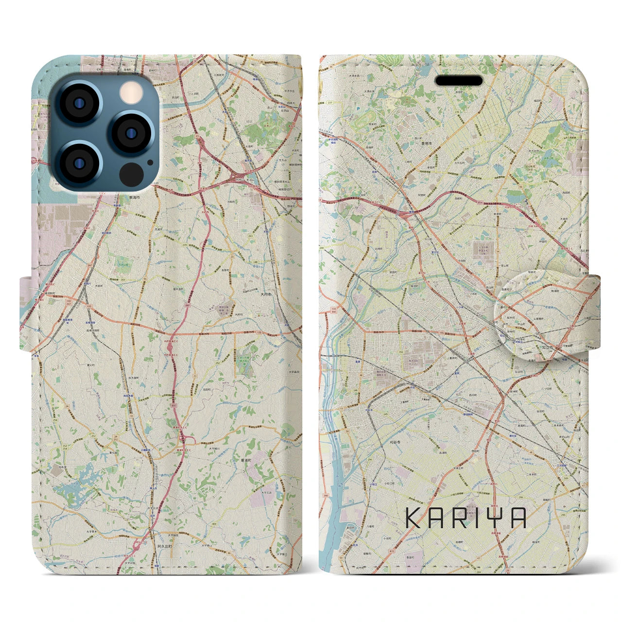 【刈谷(愛知県)】地図柄iPhoneケース(手帳タイプ)ナチュラル・iPhone 12 / 12 Pro 用