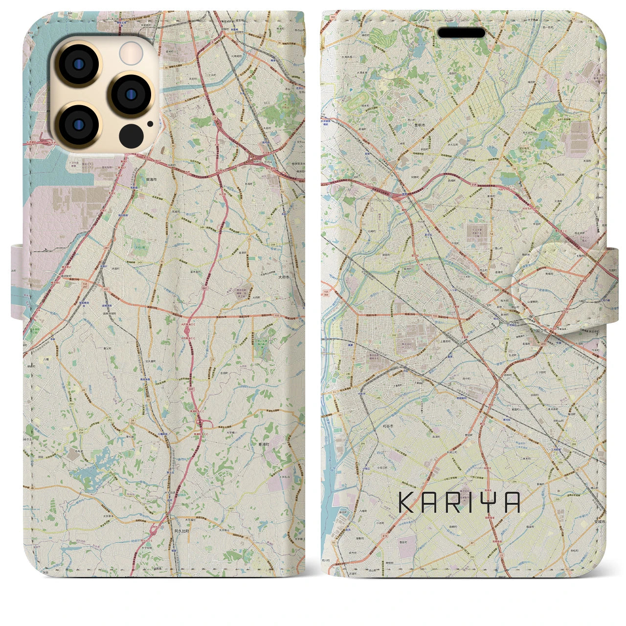 【刈谷(愛知県)】地図柄iPhoneケース(手帳タイプ)ナチュラル・iPhone 12 Pro Max 用