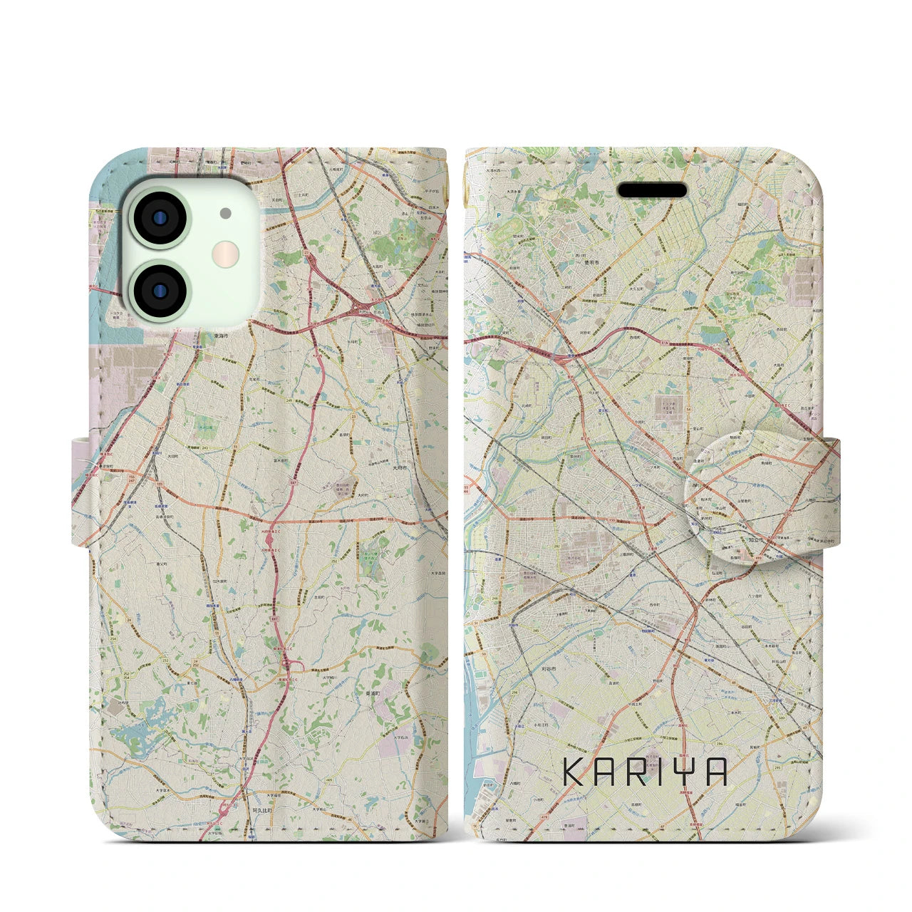【刈谷(愛知県)】地図柄iPhoneケース(手帳タイプ)ナチュラル・iPhone 12 mini 用