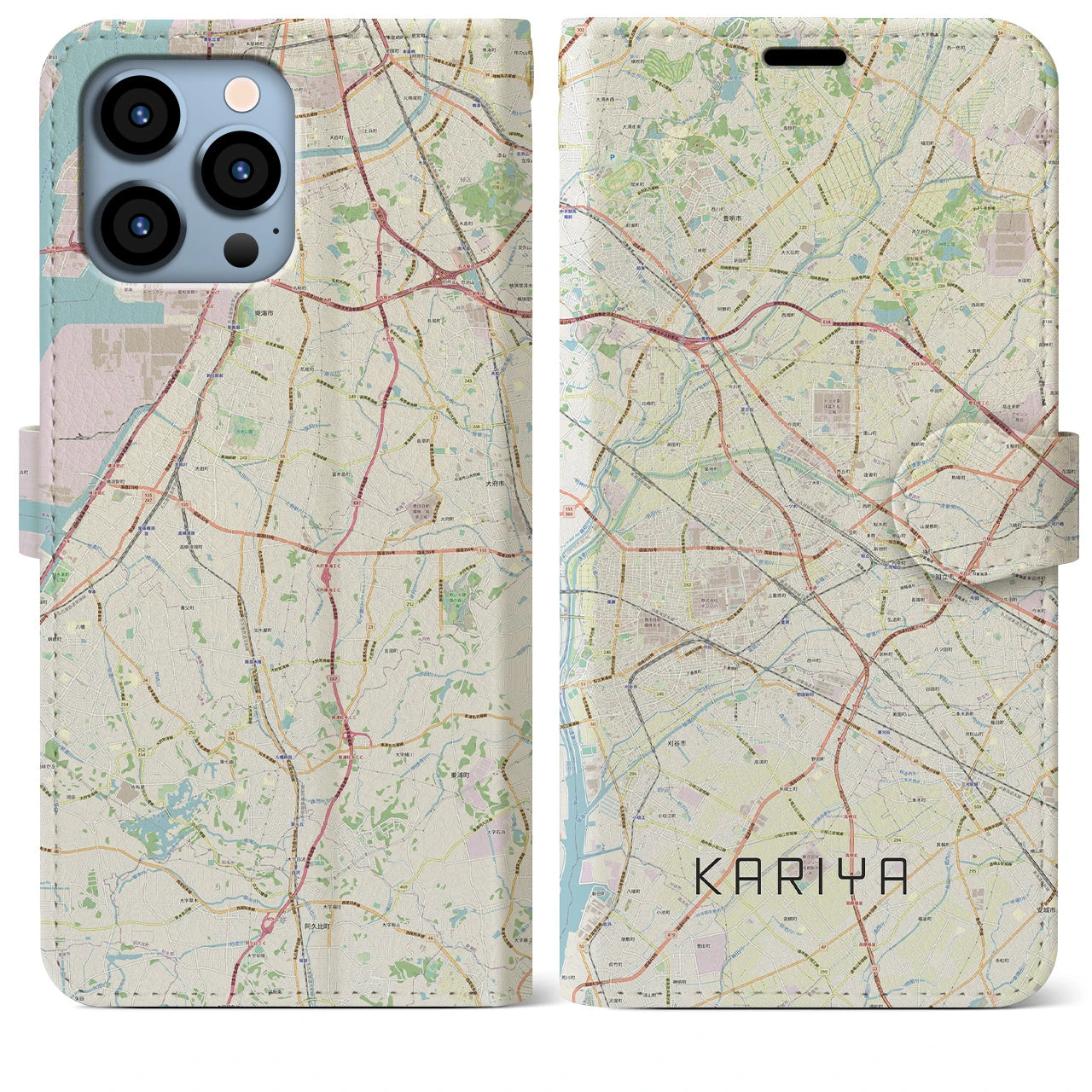 【刈谷(愛知県)】地図柄iPhoneケース(手帳タイプ)ナチュラル・iPhone 13 Pro Max 用