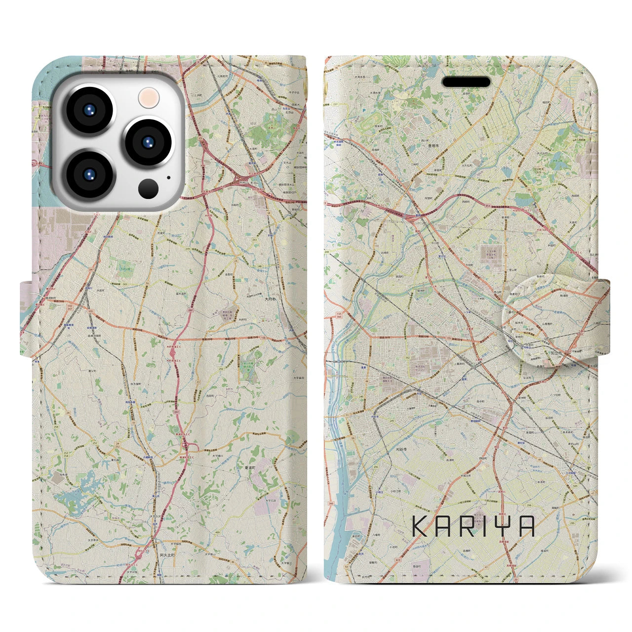 【刈谷(愛知県)】地図柄iPhoneケース(手帳タイプ)ナチュラル・iPhone 13 Pro 用