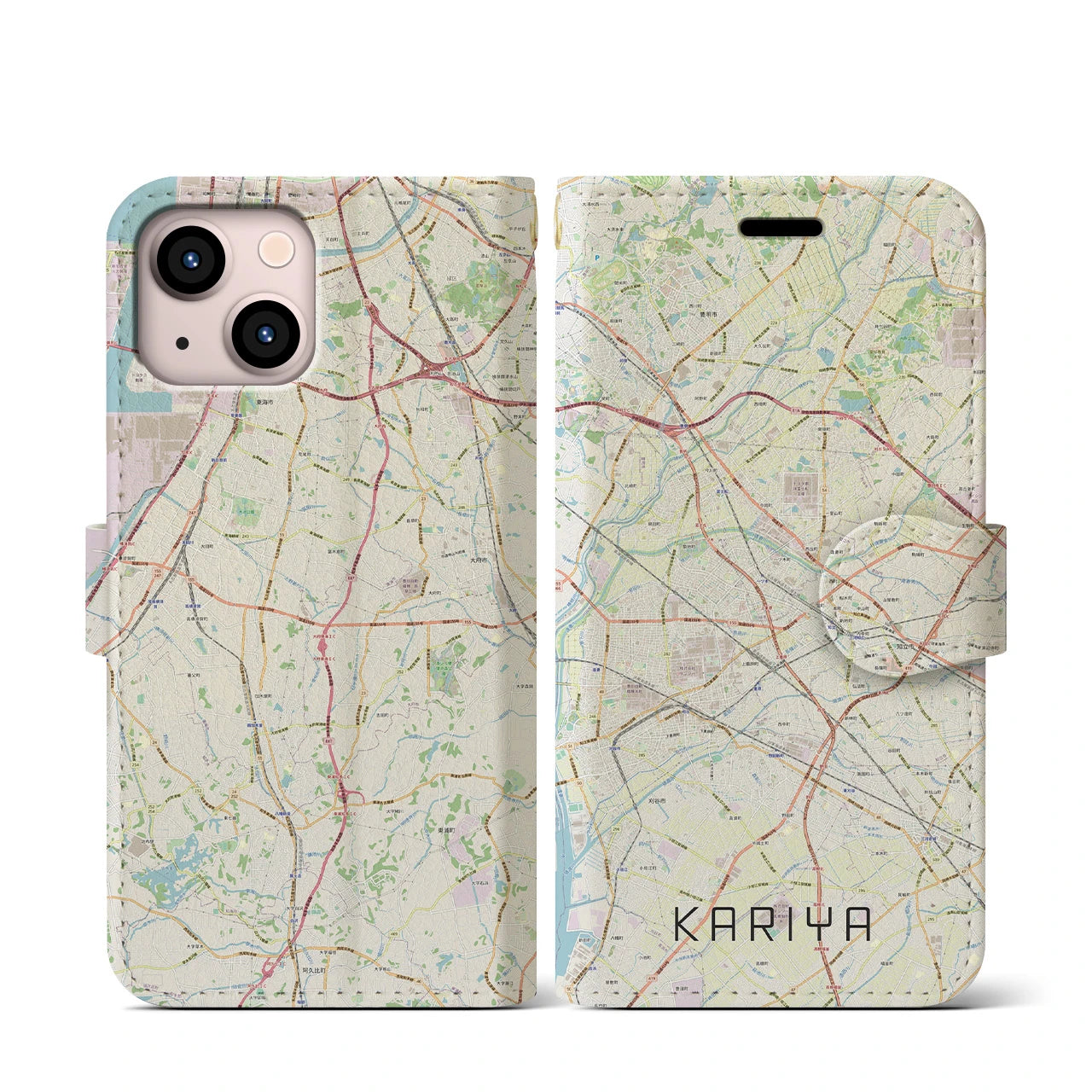 【刈谷(愛知県)】地図柄iPhoneケース(手帳タイプ)ナチュラル・iPhone 13 mini 用