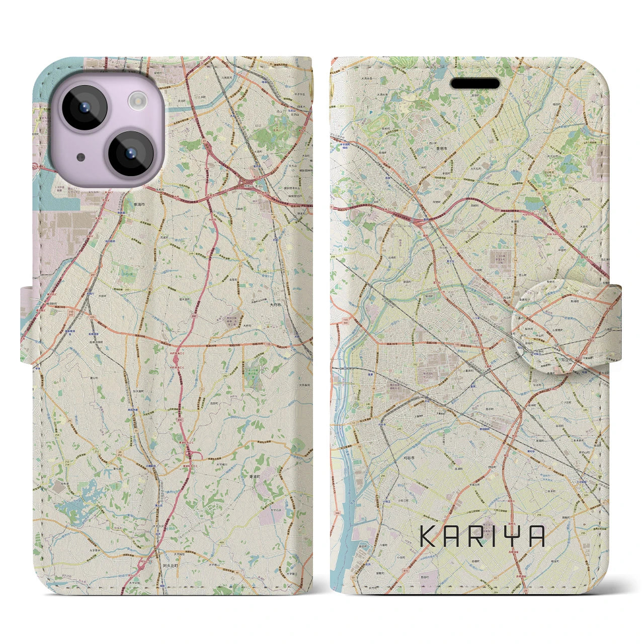 【刈谷(愛知県)】地図柄iPhoneケース(手帳タイプ)ナチュラル・iPhone 14 用