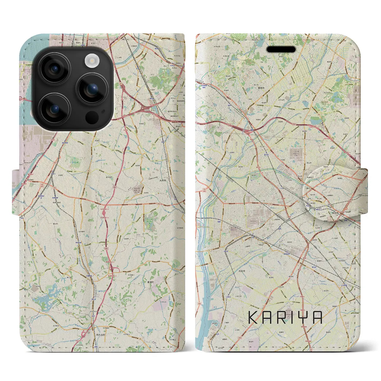 【刈谷(愛知県)】地図柄iPhoneケース(手帳タイプ)ナチュラル・iPhone 16 用
