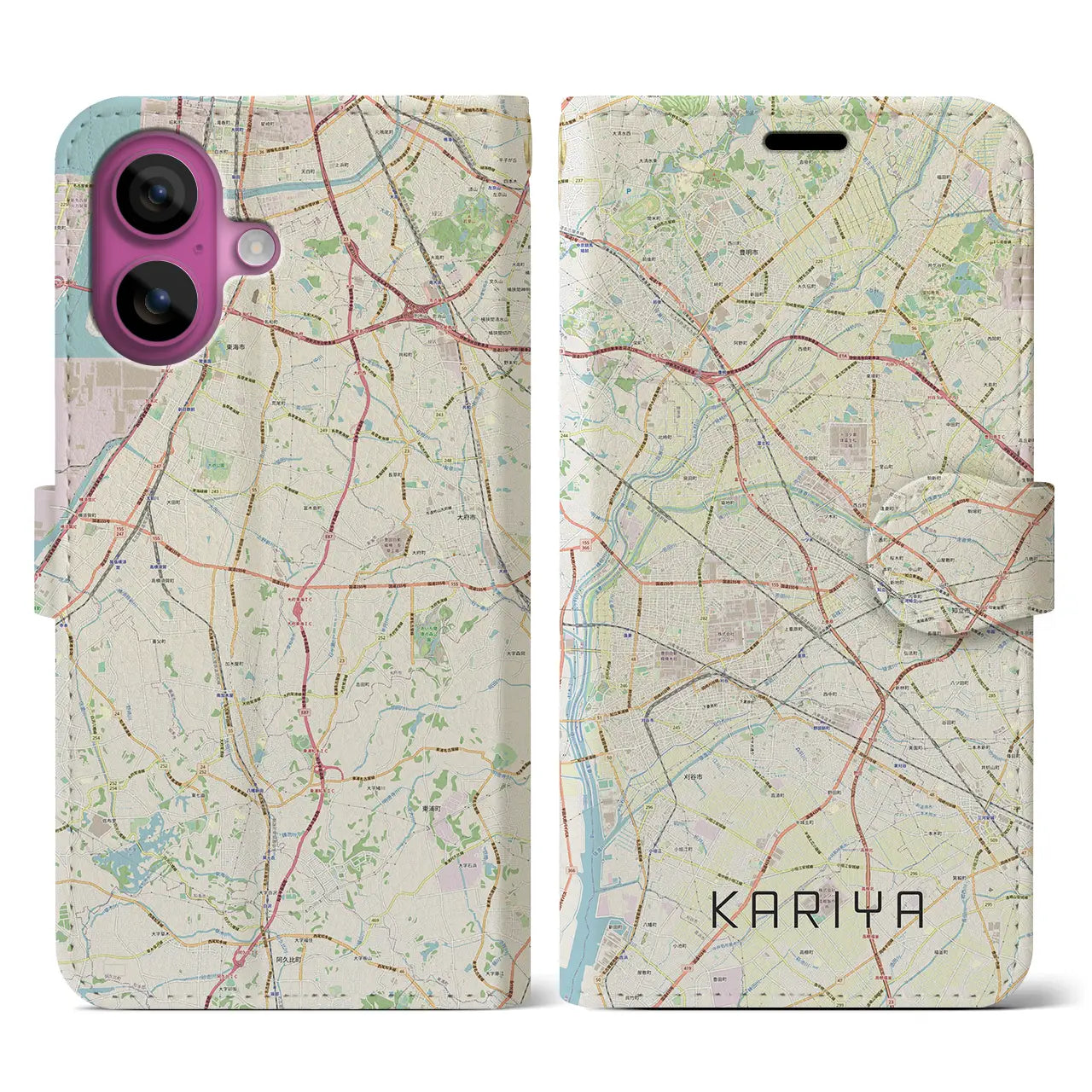 【刈谷(愛知県)】地図柄iPhoneケース(手帳タイプ)ナチュラル・iPhone 16 Pro 用