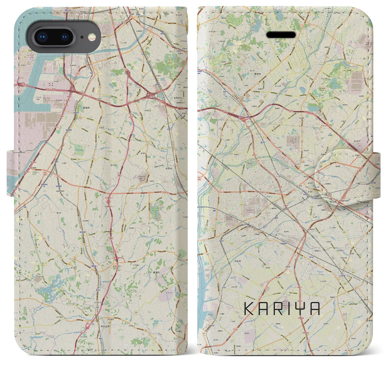 【刈谷(愛知県)】地図柄iPhoneケース(手帳タイプ)ナチュラル・iPhone 8Plus /7Plus / 6sPlus / 6Plus 用