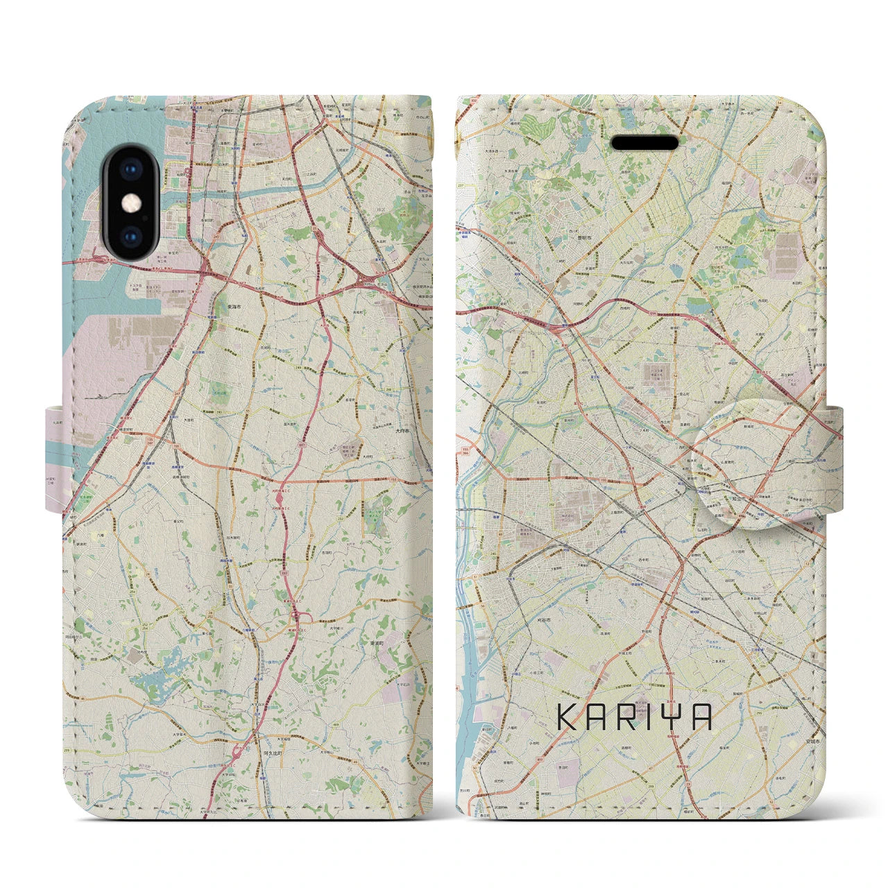 【刈谷(愛知県)】地図柄iPhoneケース(手帳タイプ)ナチュラル・iPhone XS / X 用